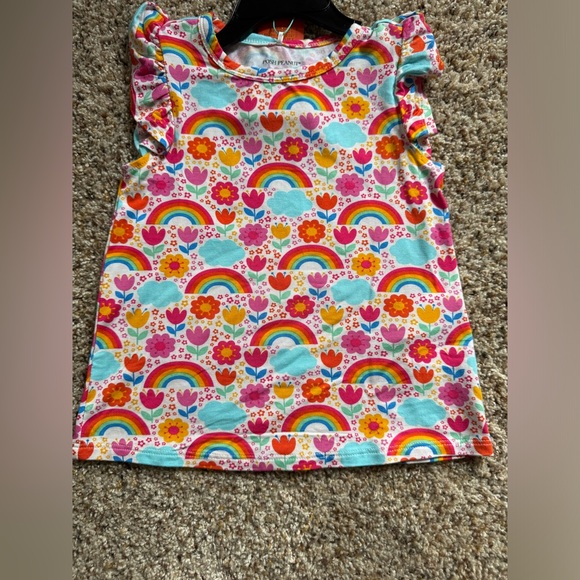 NWT Posh Peanut 3T-4T Rainbow Melody Ruffled Cap Sleeve Top Ruffled Short Set - Picture 5 of 7